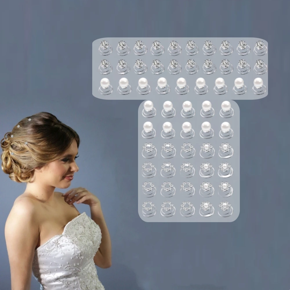 

60 Pcs 3 Styles Rhinestone Fake Pearl Spiral Hair Pins Set Wedding Bridal Prom Party Decoration Clear Case Hair Accessories