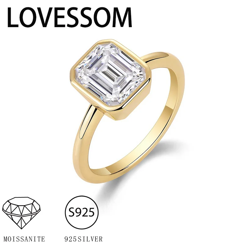 

Кольцо из стерлингового серебра 925 пробы, 3 карата, изумрудная огранка, муассанит, винтажное классическое мужское и женское ювелирное кольцо высокого качества