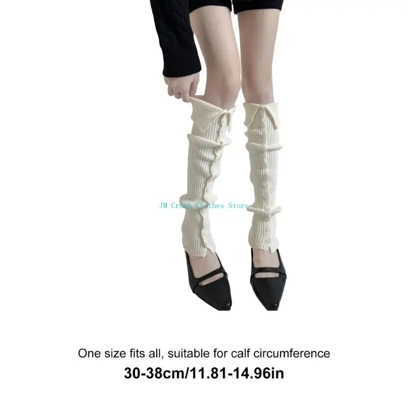 K1ME الشتاء نمط المفاجئة زر تدفئة الساق الاكريليك العزل الحراري للنساء الخريف موضة الساق كم جورب #6