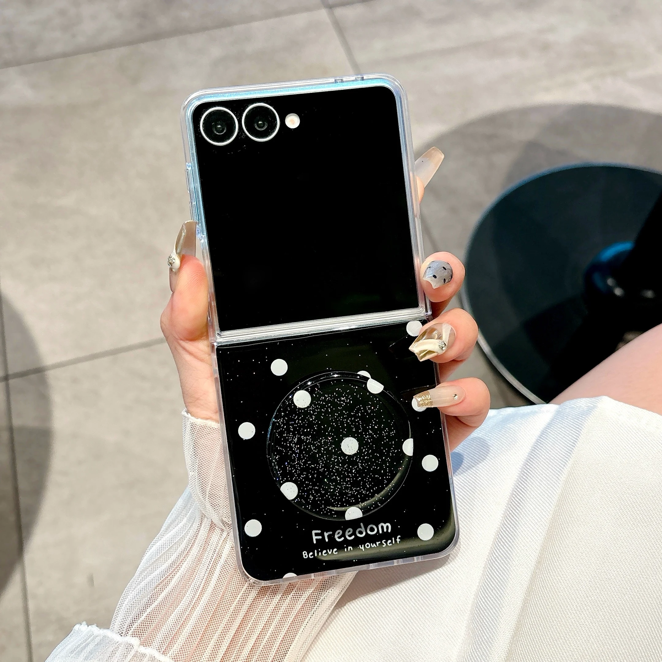 هاتف بنقطة موجة بلون سادة مع حافظة لهاتف سامسونج جالاكسي Z Flip 7 6 5 4 3 غطاء خلفي واقٍ لهاتف ZFlip6 ZFlip7