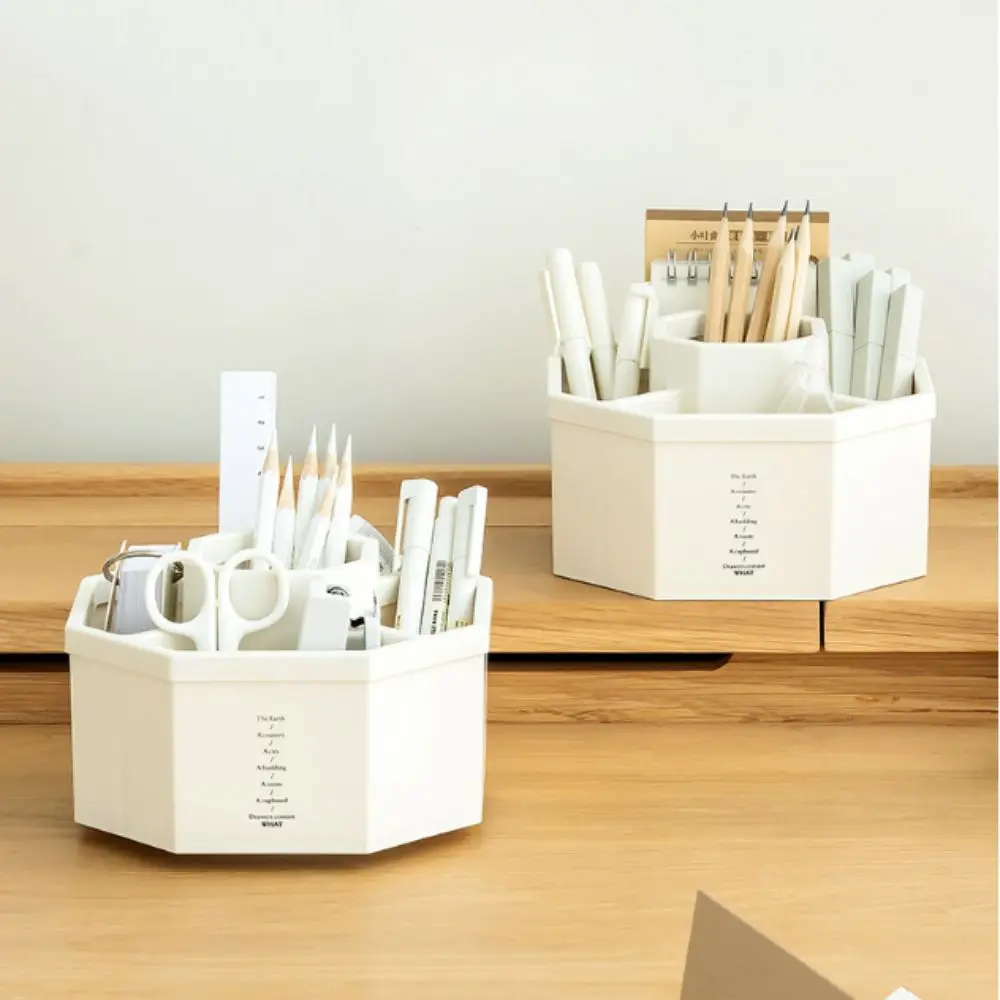 

Stationery Organizer 360° Rotating Pen Holder 5-Grid Storage Box Makeup Brush Holder Large-capacity Dust-proof