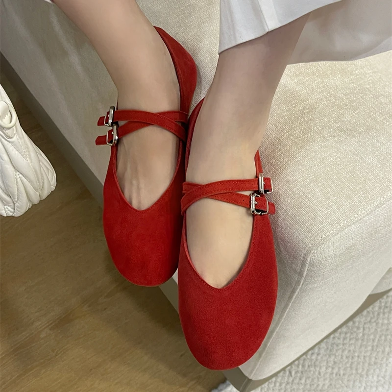 

2024 Simple Mary Janes Shoes For Women Round Toe Flats Ballets Femmes Red Dance Party Ball Bridal Wedding Shoes Women’s Pumps