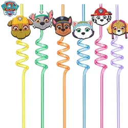 6pcs Paw Patrol Reusable Straws Anime Figure Marshall Bar Straw Halloween Christmas Party Decoration Holiday Gift Party Supplies