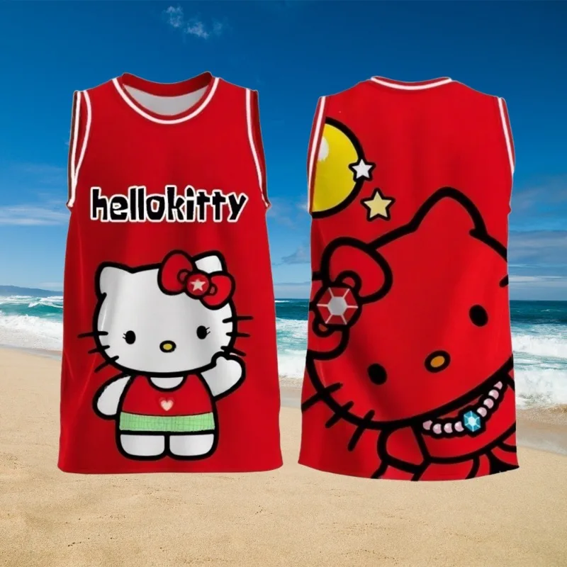

MOTO-Summer HELLO KITTY Женская футболка без рукавов с круглым вырезом и принтом Спорт на открытом воздухе Баскетбольная майка