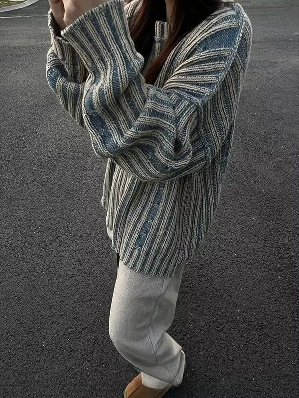 

Korean Sle Men's Knitted Sweater round Ne Casual Loose Fit Color Blo Autumn Winter Warm Breathable Comfortable Knitwear