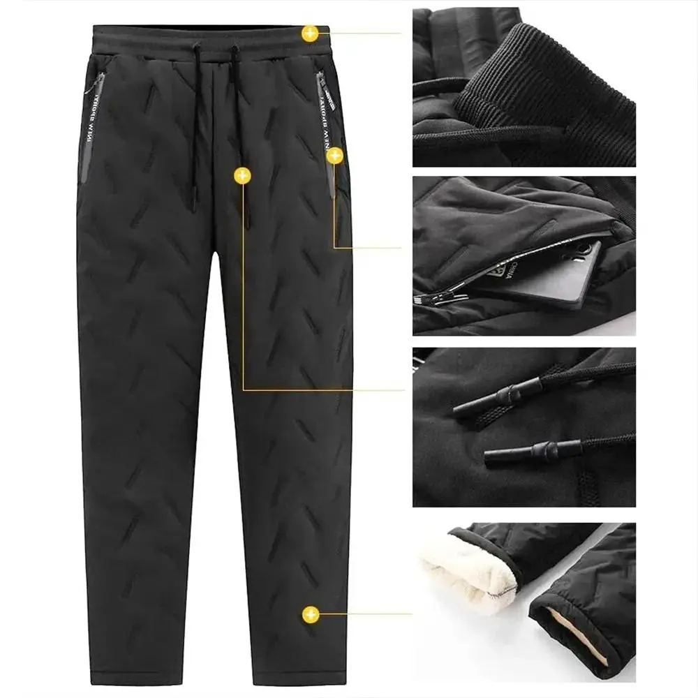

New Plush Winter Sweatwear Thick Windproof Cotton Pants Waterproof Warm Thermal Trousers Men