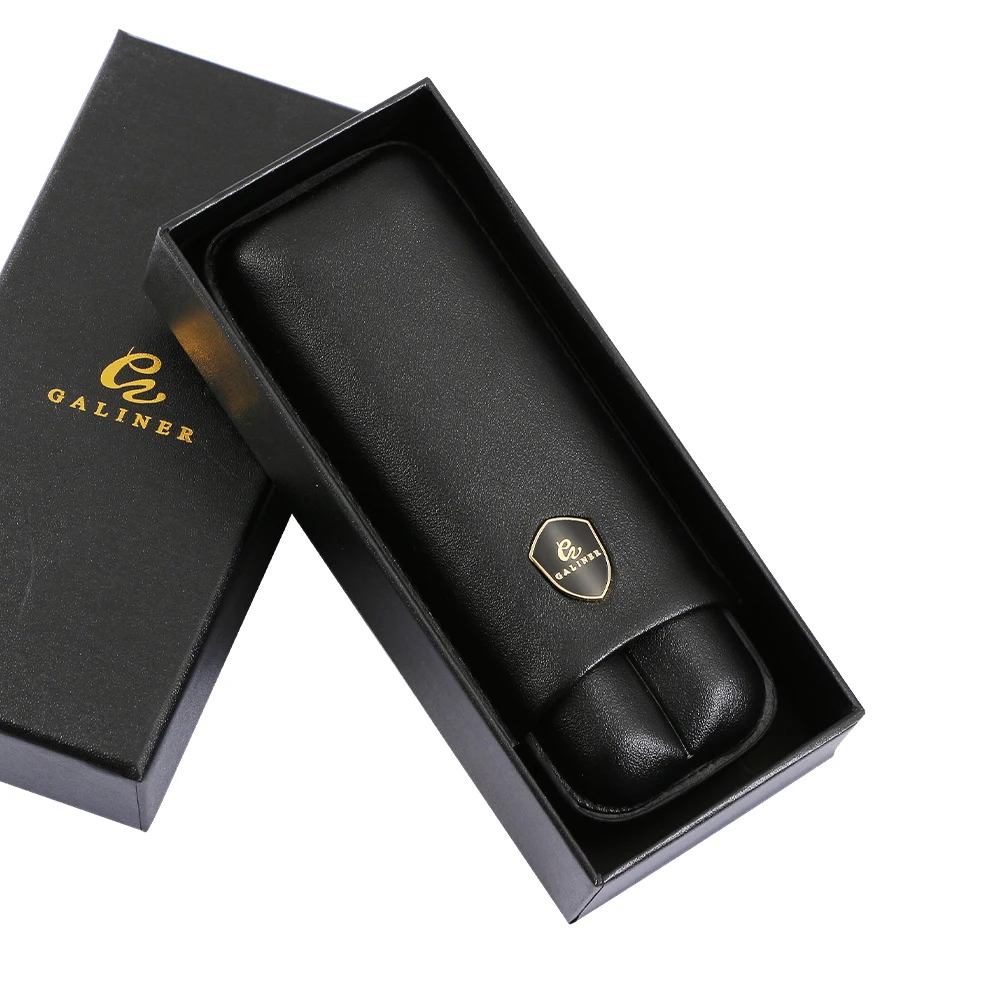 Galiner Lederen Sigarenkist Reizen Humidor 2 Buishouder Sigarenopberggereedschap Draagbare Sigarenaccessoires