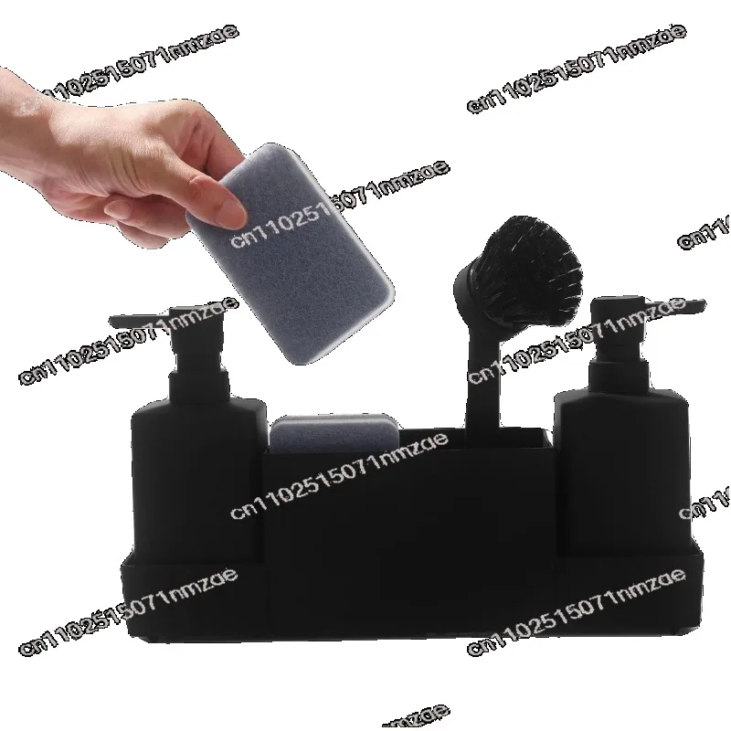 Kitchen Soap Dispenser with Tray Storage All-in-One Sponge Holder & Dish Brush for Hand Washing & Dish Soap Dispensing