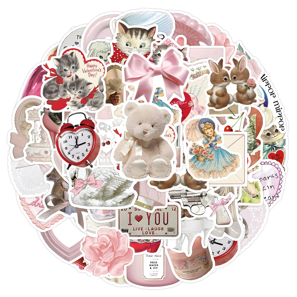 

10/30/60pcs Cute Pink Coquette Ins Style Stickers Kawaii Girls Cat Decals DIY Phone Suitcase Guitar PVC Waterproof Sticker Decor