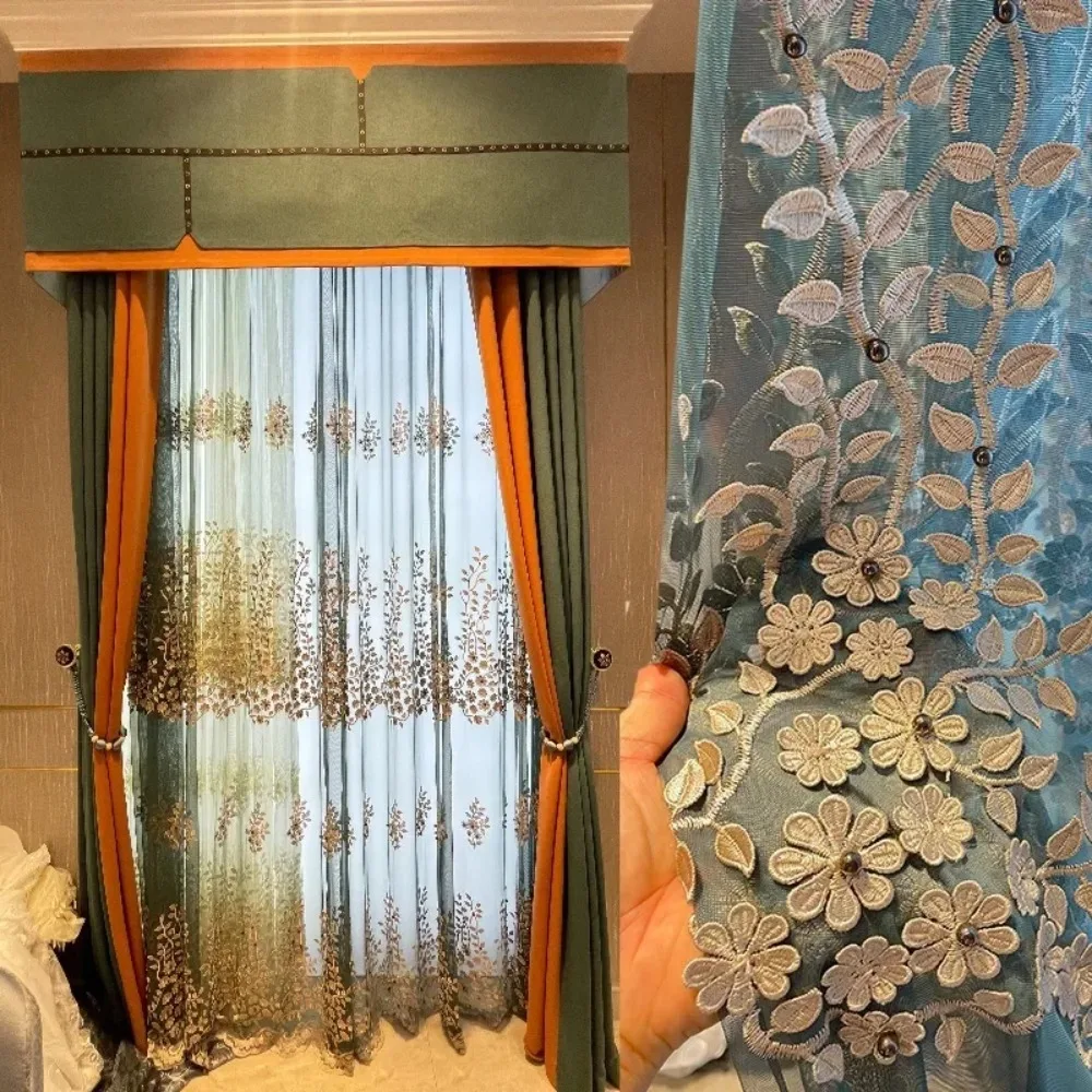Modern Relief Float Embroidery Nail Beaded Embroidery Yarn Three-dimensional Embroidery Curtains for Living Dining Room Bedroom