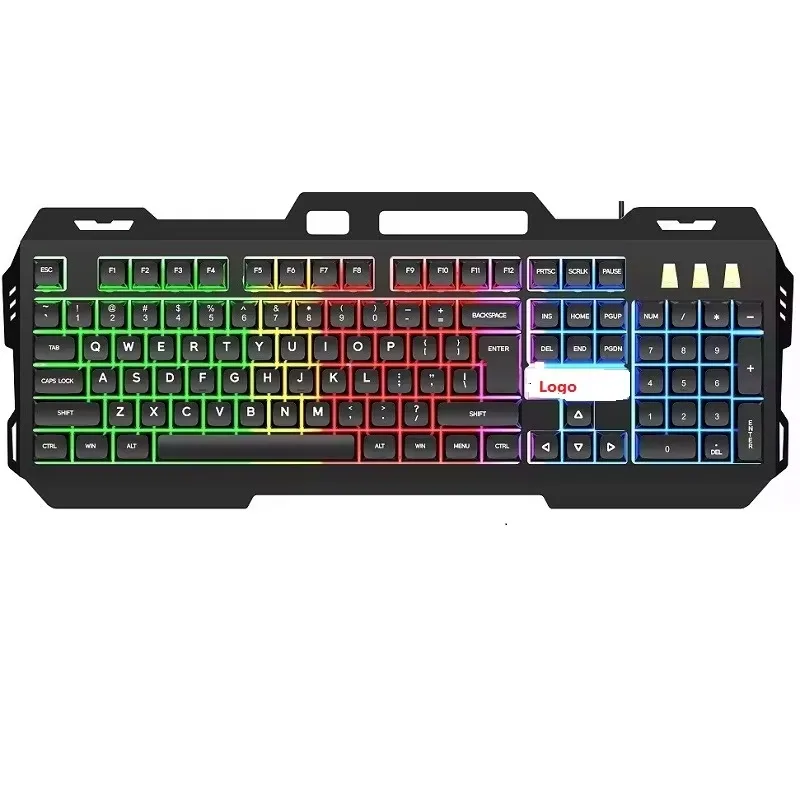 Keyboard Full Size Iron Plate Construction Rainbow LED Backlit USB Wired Keyboard