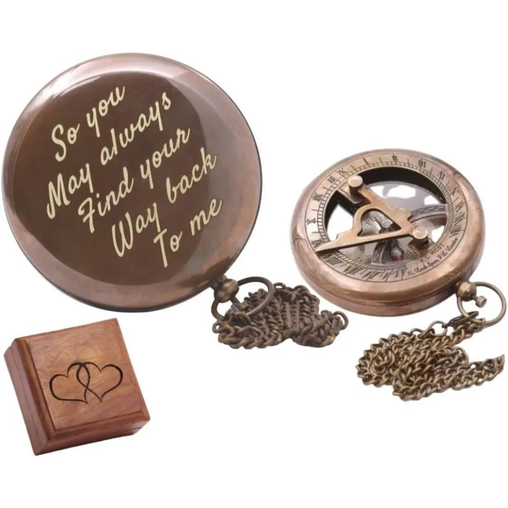 

Vintage Brass Directional Compass Engraved Find Your Way Home Inspirational Gift for Men Women
