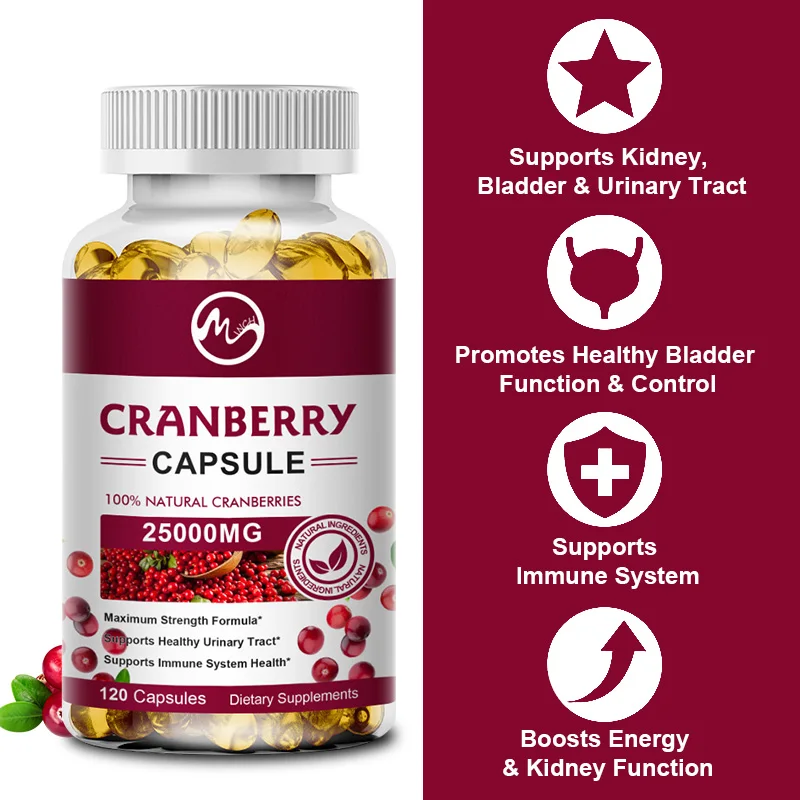 Natural Cranberry Extract Supplement with Vitamin Capsule Promotes women Urinary Tract Health, Cleansing and Detoxification