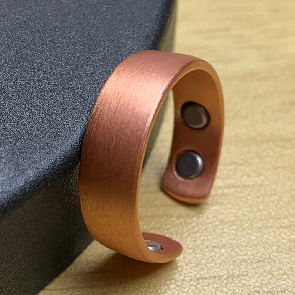 Pure Copper Ring Magnetic Adjustable Open Cuff 6MM Matte Vintage Metal Finger Jewelry for Men Women High Magnet Resizable