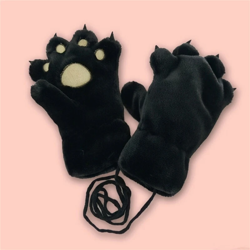 New Kawaii Kids Warm Cat Gloves Fashion Girls Cat Claw Paw Plush Mittens Soft Plush Short Fingerless full Finger Winter Gloves