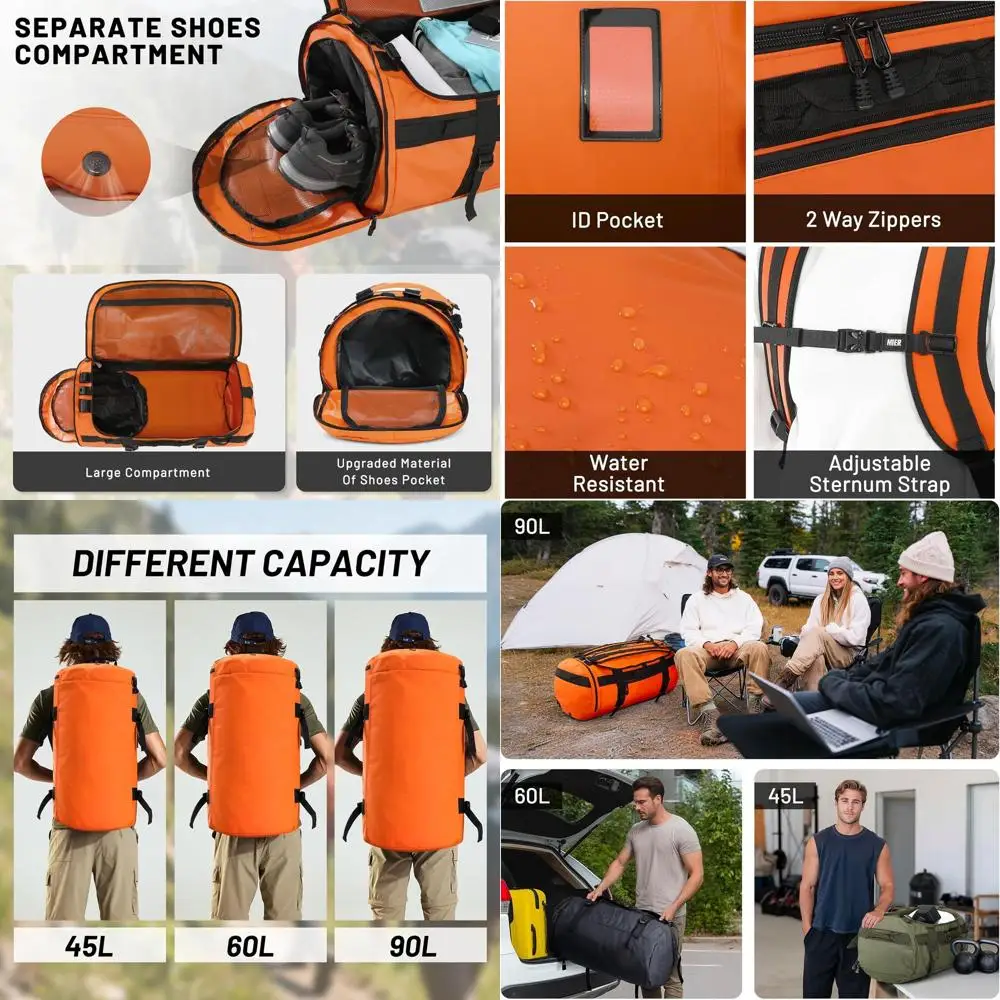 

Большой спортивный рюкзак для спортзала объемом 45 л с отделением для обуви, прочный и водонепроницаемый, оранжевый