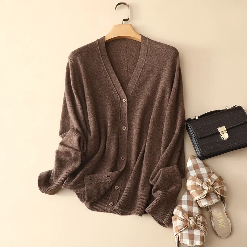 spring new styles luxury 100% cashmere loose cardigan v neck