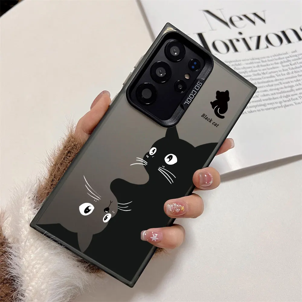 Shockproof Silver IMD Phone Case For Samsung Galaxy A71 A72 A73 A56 A55 A54 A53 A52 A52s A51 A50 4G 5G Black Cat Pattern Cover - view 3
