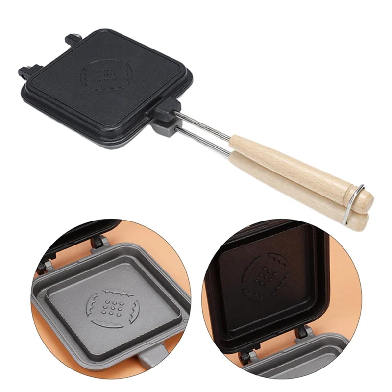 

Square Outdoor Baking Dish, Non-Stick Frying Pan for Sandwiches, Portable Skillet for Breakfast, Direct Flame Use, Three Baking
