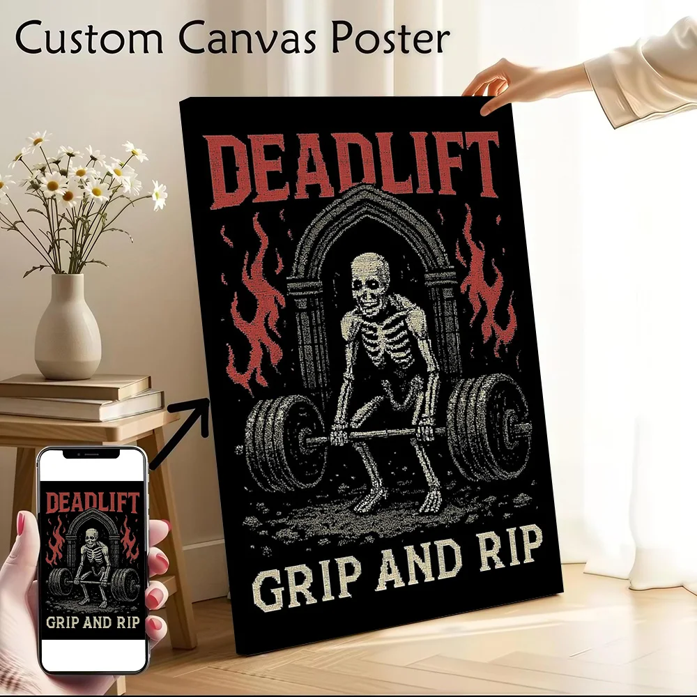Skeleton Deadlifting Grip and Rip Poster Canvas Wall Art Personalized Print Modern Painting Perfect Gift for Bedroom Decoration