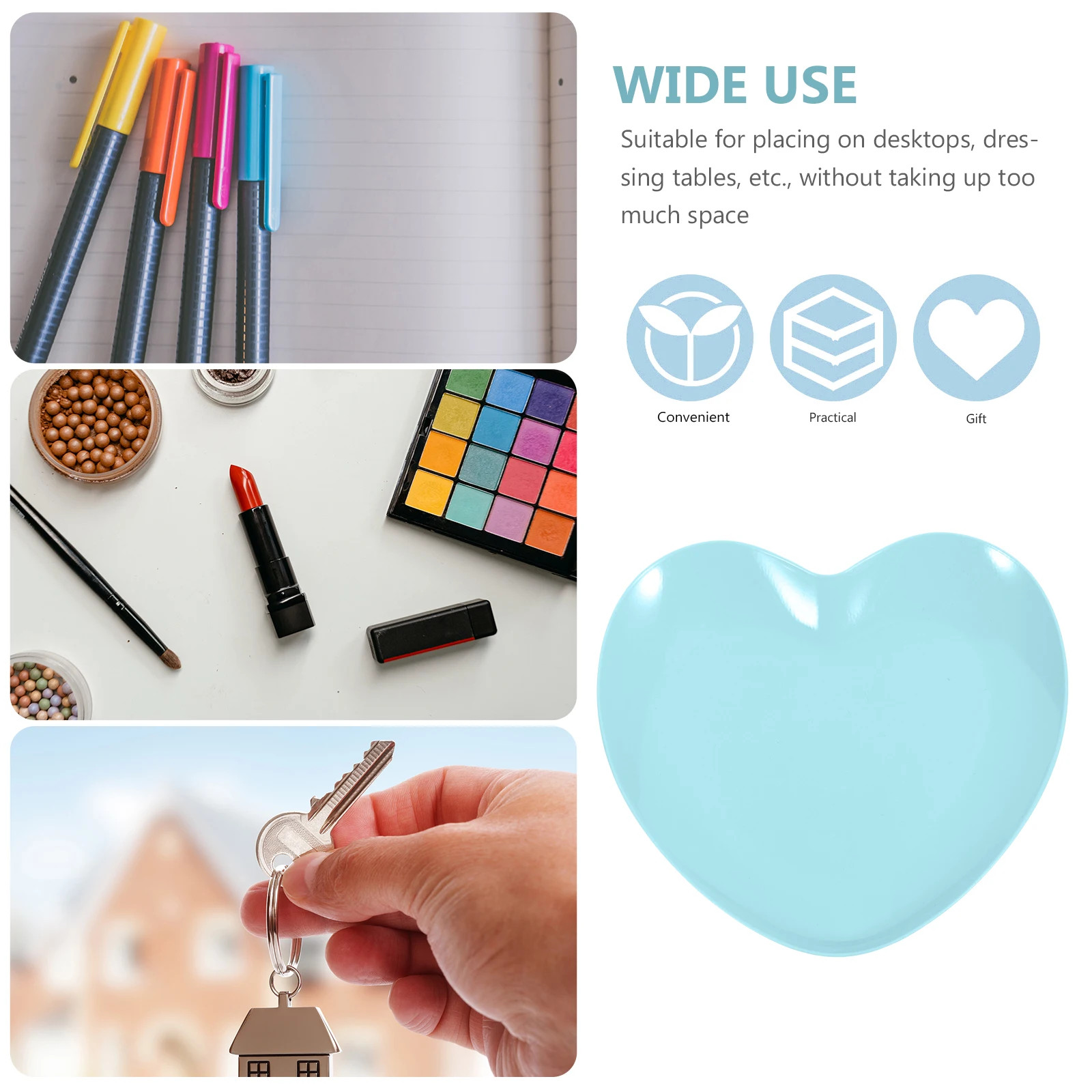 

2 Pcs Rings Jewelry Tray Holder Heart-shaped Sky-blue Stainless Steel Jewelery Dish Trays