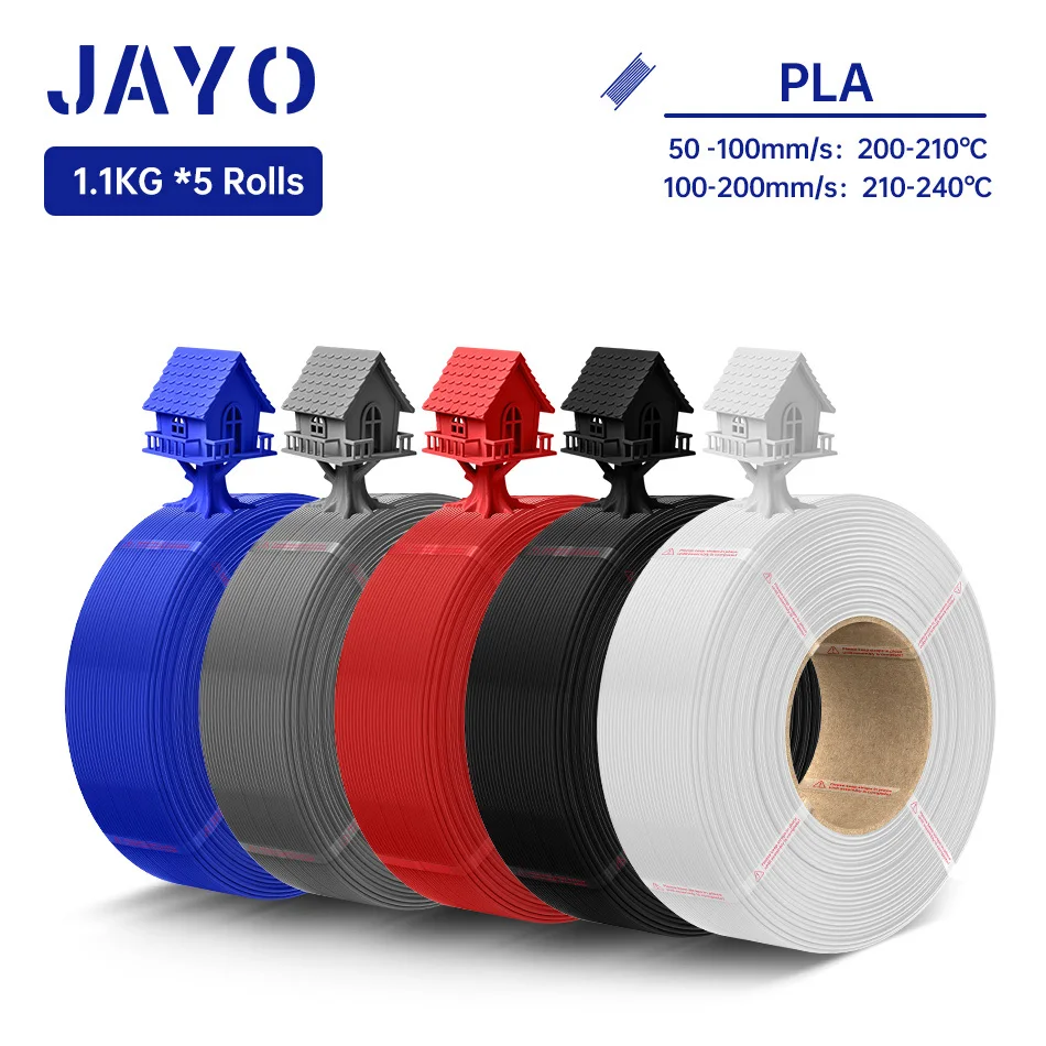 JAYO PLA recharges de filaments 5 rouleaux recharge de filaments 3D sans bobine 1.75mm pour bobines réutilisables compatibles avec les imprimantes 3D Bambu Lab