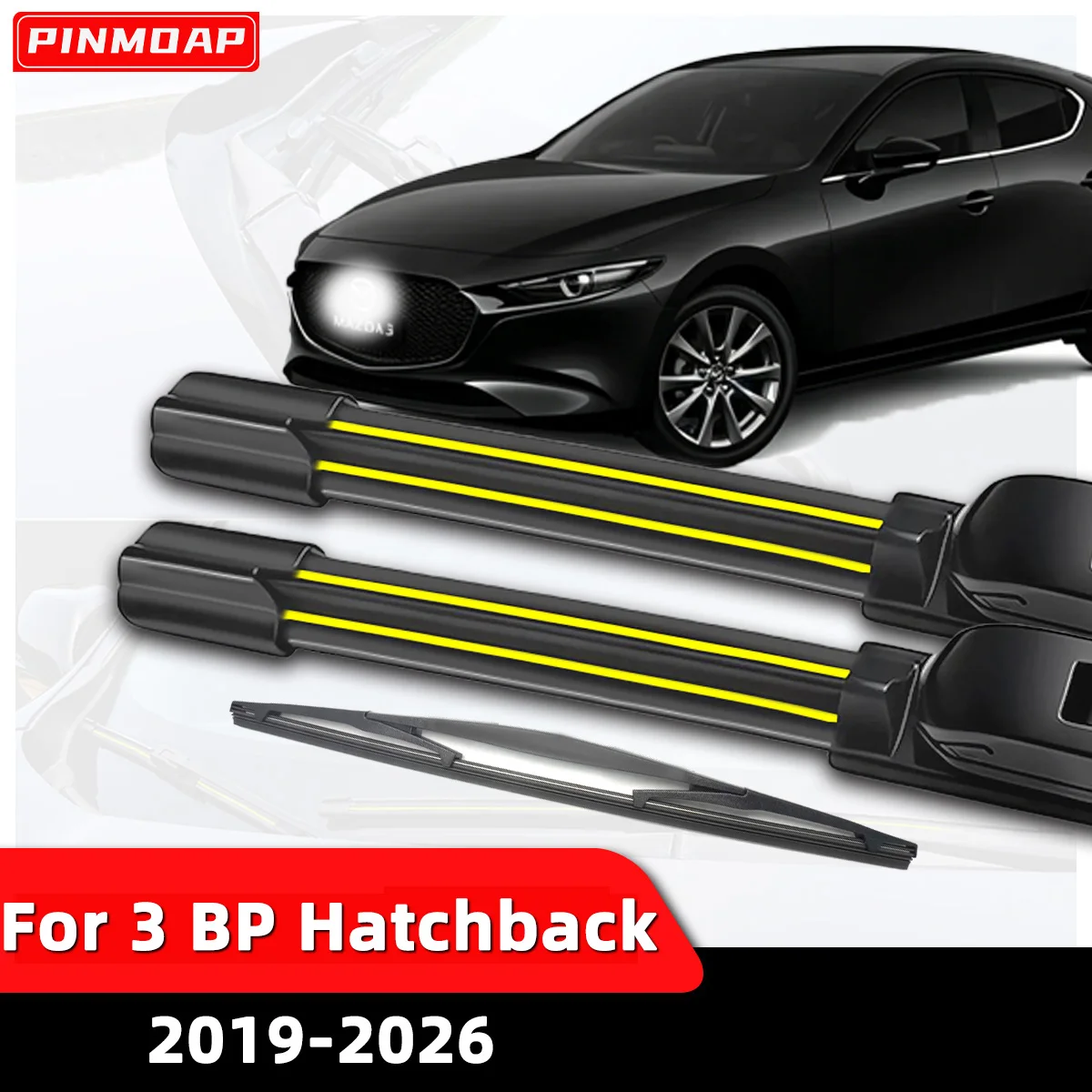 PINMOAP Auto-Wischerblätter passend für Mazda 3 BP Hatchback 2019-2026, Naturkautschukstreifen-Zubehör, Wischerblätter für vorne und hinten