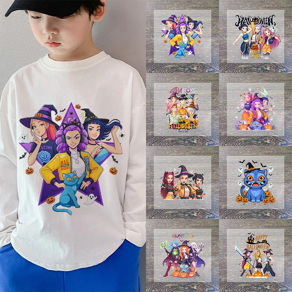 

K Pop Demon Huntersd Хэллоуин мультфильм железные нашивки для одежды Kawaii теплопередающие наклейки для взрослых и детей наклейки на одежду