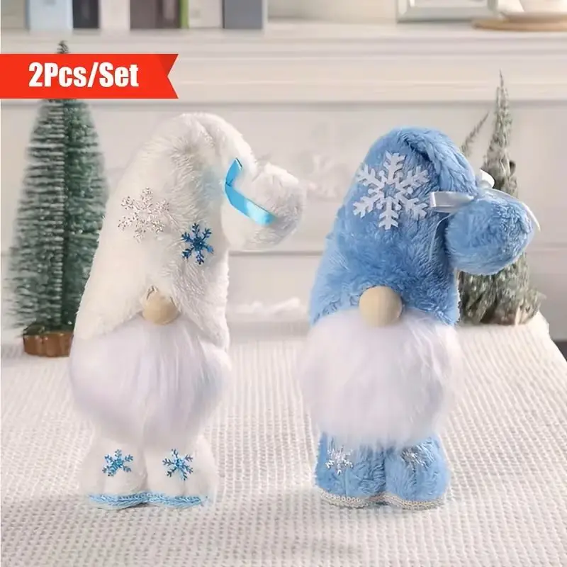 

2pcs New Cute Snowflake Faceless Doll Christmas Decoration Standing Rudolph Doll For Gifts Family Living Room Window Decoration