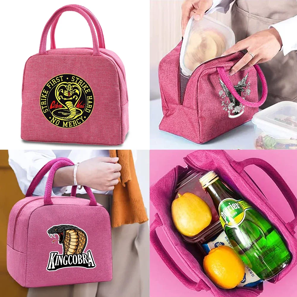 

Lunch Bag Insulated Canvas Tote Bags Child Food Cooler Organizer Pouch Cobra Print Handbags Women Picnic Portable Thermal Packet