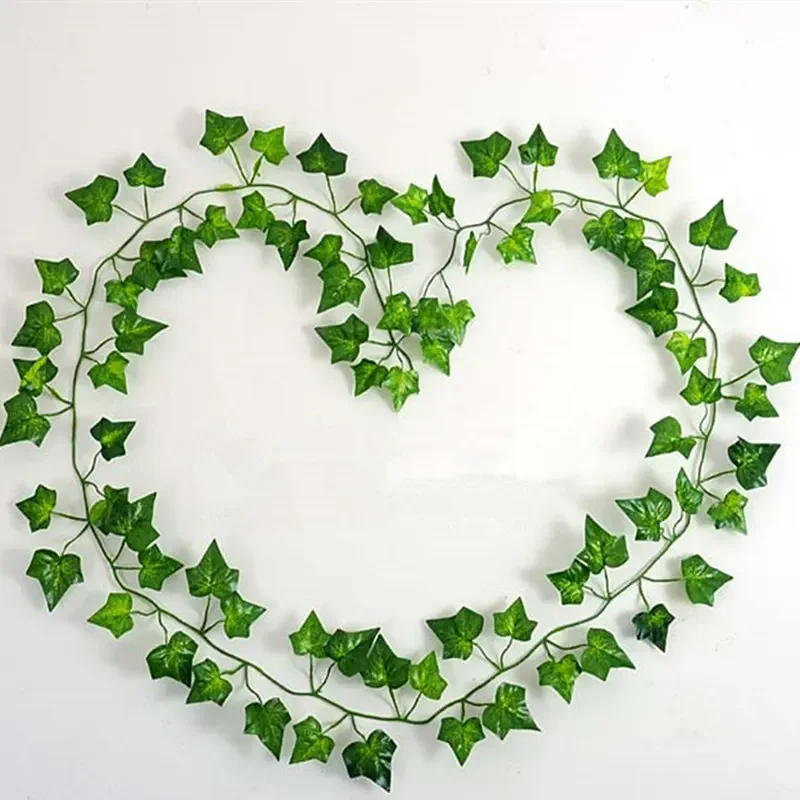 

12Pieces / Set Green Artificial Decorative Rattan Ivy Green Stalk Leaf Rattan Decorative Wall Showcase Fake Silk Cloth Rattan