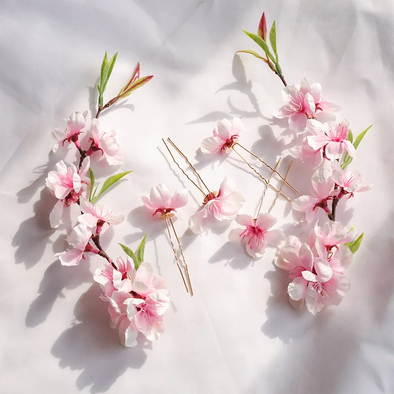 Pfirsichblüte Haarschmuck Haarspangen Hanfu Haarschmuck Blume Super Fee Seidenblume Kopfschmuck Antikes Zubehör – Detail 4