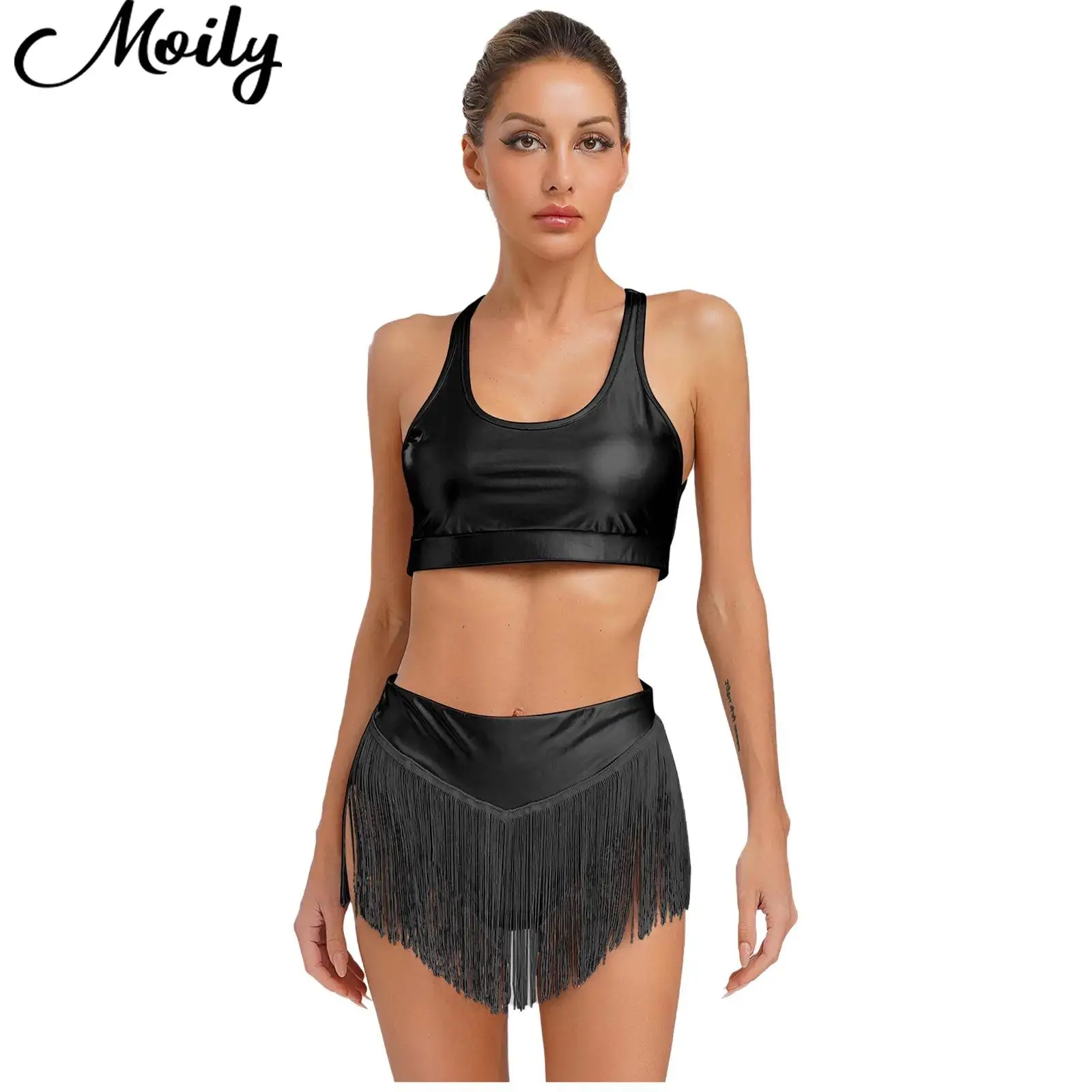 

2025 New Women Sexy Jazz Dance Outfit Fringe Sleeveless Crop Top with Briefs Shorts for Raves Party Pole Dance Stage Performance