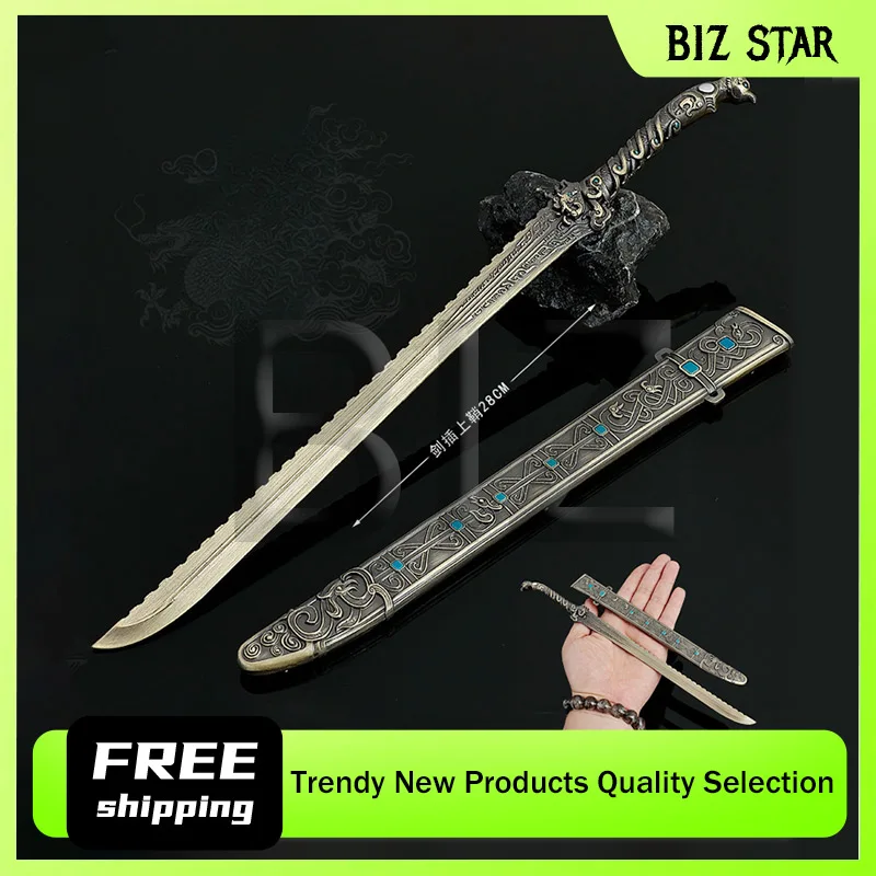 28cm/11.02in Fengshens Yanyi Filme Arma Periférica Modelo Deng Chan Yu Espada de Metal com Bainha Brinquedo Artesanato para Presentes de Meninos