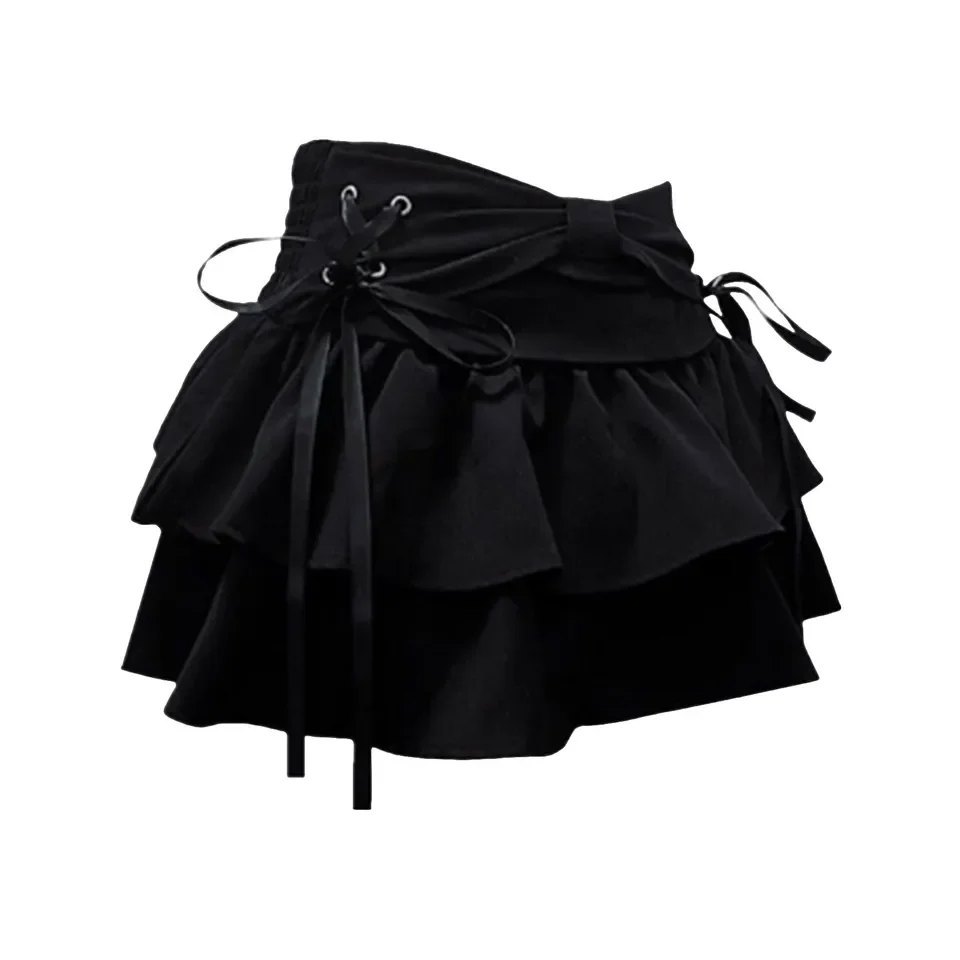 Women Y2k Denim Mini Skirt Sweet Ruffle Kawaii Bow Coquette Skirt Vintage Summer Cutecore A-Line Jean Short Harajuku Skirts