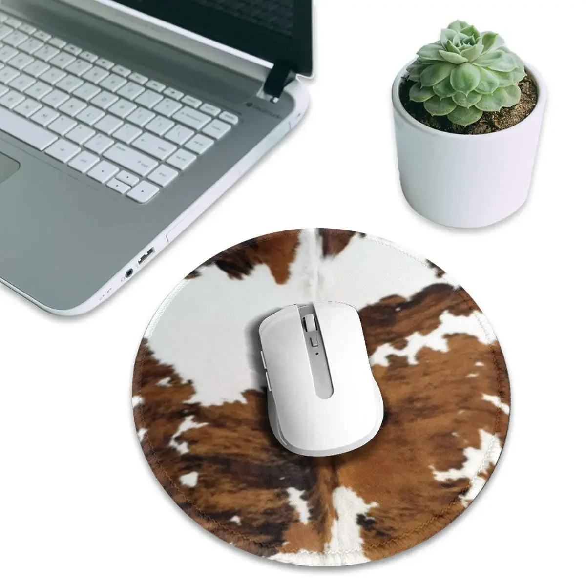 Brindle Cow Hide Round Mouse Pad Computer Keyboard Mouse Mat Gaming Laptop Desk Mat Office Accessories Table Mats