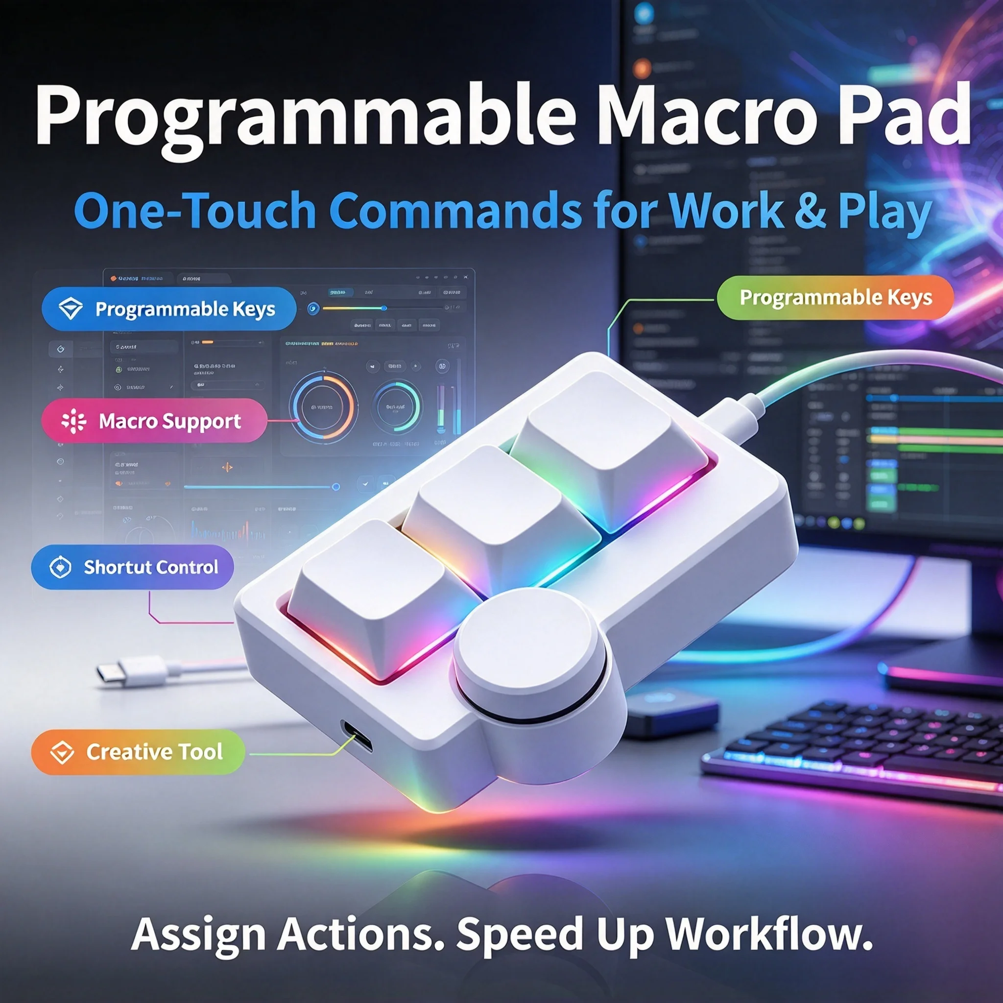 RGB Backlit Gaming Wired Hot-Swappable Programming Keyboard Mini Portable Multi-Media Office/Gaming Custom Shortcut Keyboard