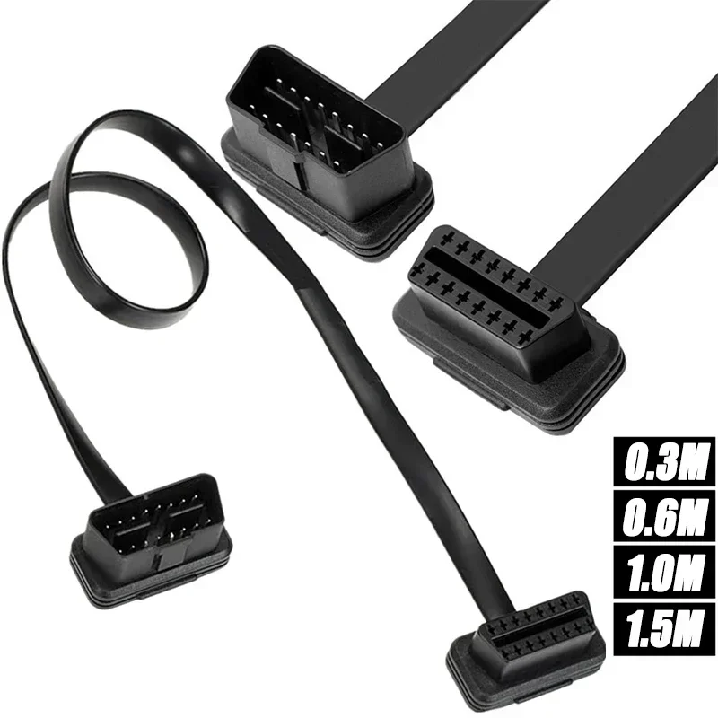 Flat Thin As Noodle OBDII 16-Pin Extension Cable 30-150cm Male to Female Connector for  Automotive Diagnostic Scanner ELM327