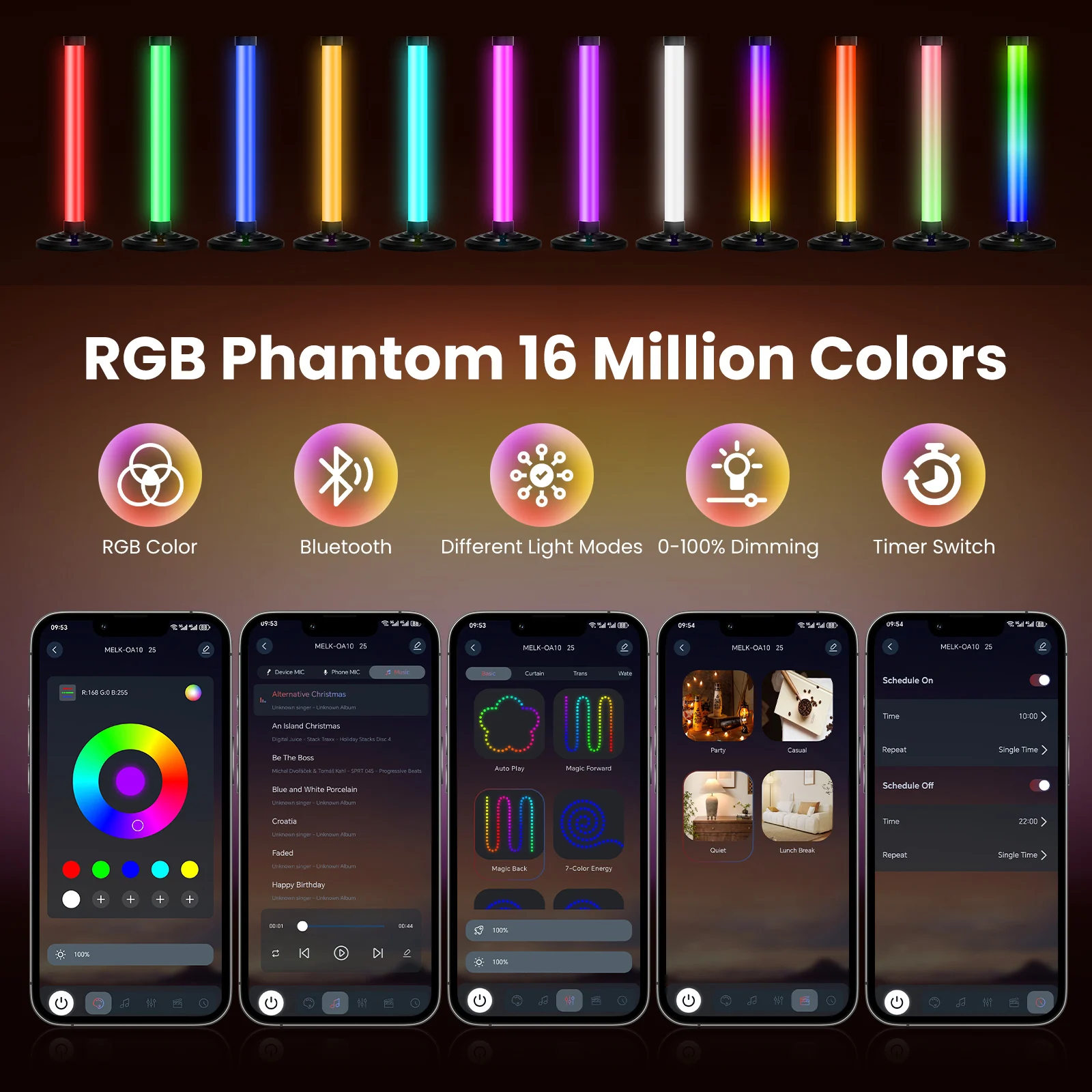 USB RGBIC عمود إضاءة LED ضوء الذكية بلوتوث الموسيقى الديناميكية مزامنة الإضاءة المحيطة الألعاب الكمبيوتر تلفزيون غرفة ديكور الموقت عن بعد باهتة مصباح بار