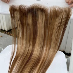 Yiwigs Colored P4/27 Bone Straight 13x4 Transparent Lace Frontal Human Hair Free Part/ Middle Part/Side Part 10-22 Inch
