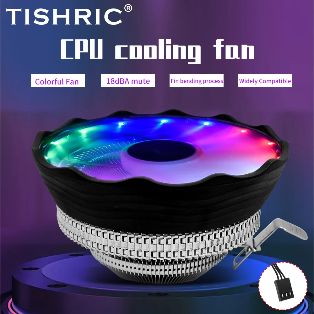 TISHRIC CPU Cooler Cooling Fan 120mm RGB 3Pin PWM Intel LGA 1700 1200 1150 1151 X79 E5 AMD AM3 AM4 X99 Processor Cooler PC Fan