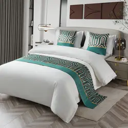 Geometric Green Diamond Bed Runner Scarf for Foot Of Bed Slipcover Pad for Hotel Home Bedding Decor King Queen Bed Size