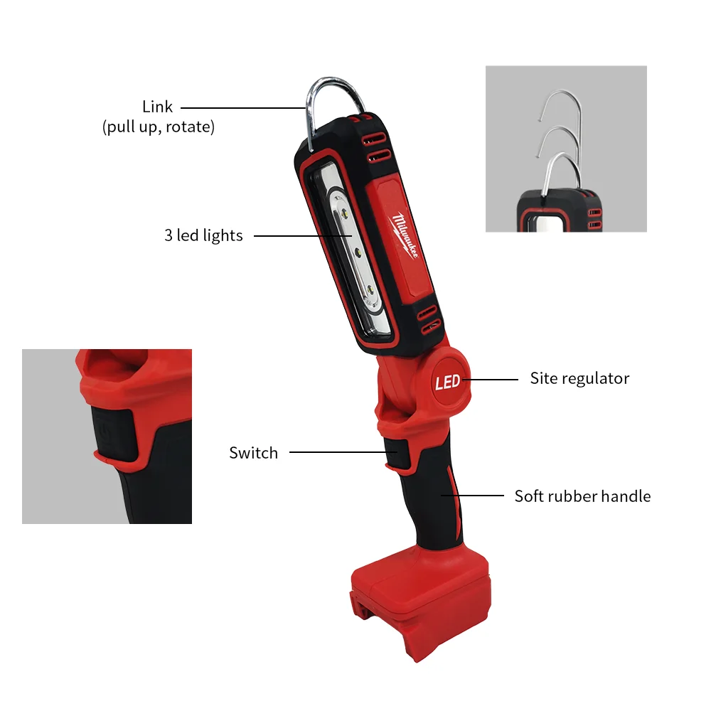 Milwaukee Elektrikli LED Çalışma Işığı 90\'dır °   Katlanır Şarj Edilebilir 18V Pil Çok Fonksiyonlu Kamp Lambası Taşınabilir Parlak Spot