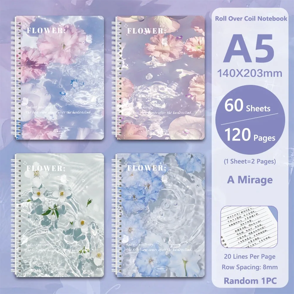 Thickened A5 Spiral Notebooks Perforated Pages Horizontal Line Inner Pages Notepad Color Diary Book Students