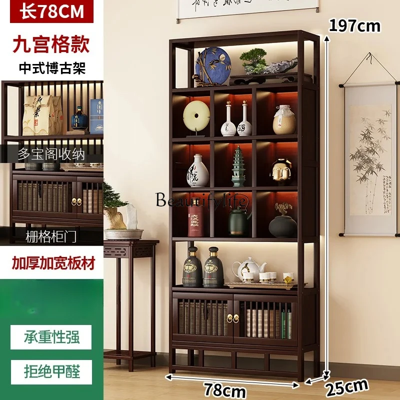 new Chinese tea room rack tea display cabinet non-solid wood partition ornament