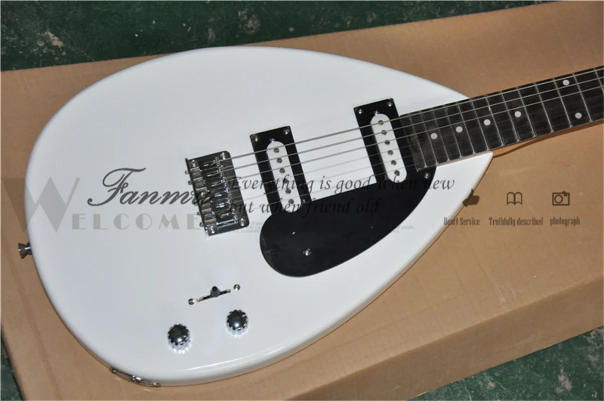 custom 6 string guitar,white guitar,HH pickups, black pickbuard,fixed bridge,rosewood frets,2 stwich chrome button