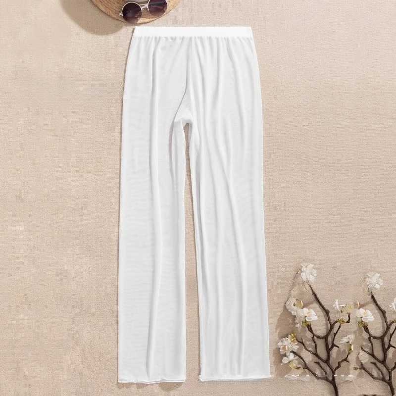 Pantaloni da donna in rete trasparente con apertura sul cavallo Sexy vedere attraverso la lingerie Pantaloni lunghi stile bikini incrociato Nuova moda seducente trasparente
