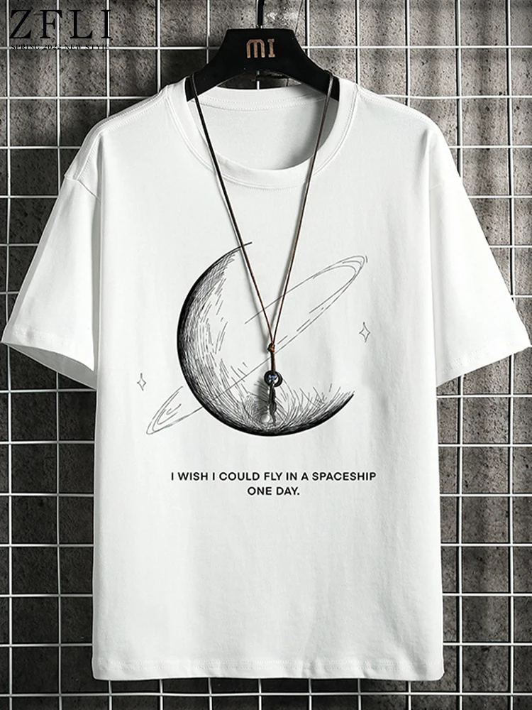 

Loose Fit Printed White T-irt ort Sve Men's Summer Faion Cotton Youth Casual round Ne T-irt Cool Feeling Tee