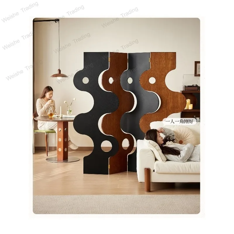 Medieval solid wood screen living room folding partition entrance facing door French retro high-end art grille