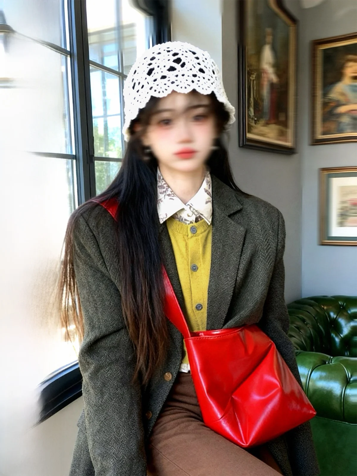 

Iuui·le Women's Plaid Coat Spring 2026 New Vintage Versatile Layering Casual Long Sve Elastic Fiber Polyurethane Coat